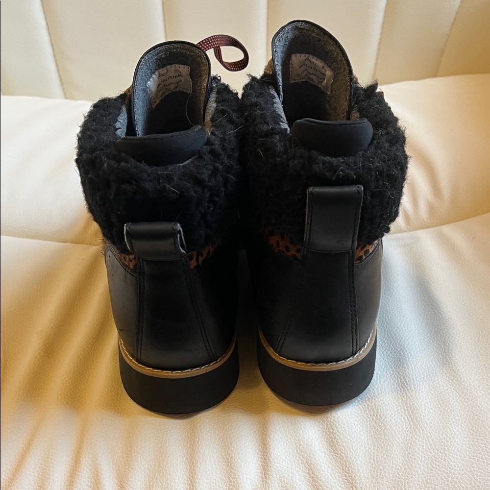 Cole Haan Leopard Print Lace Up Boots with Black and Gold Accents - Picture 4 of 4